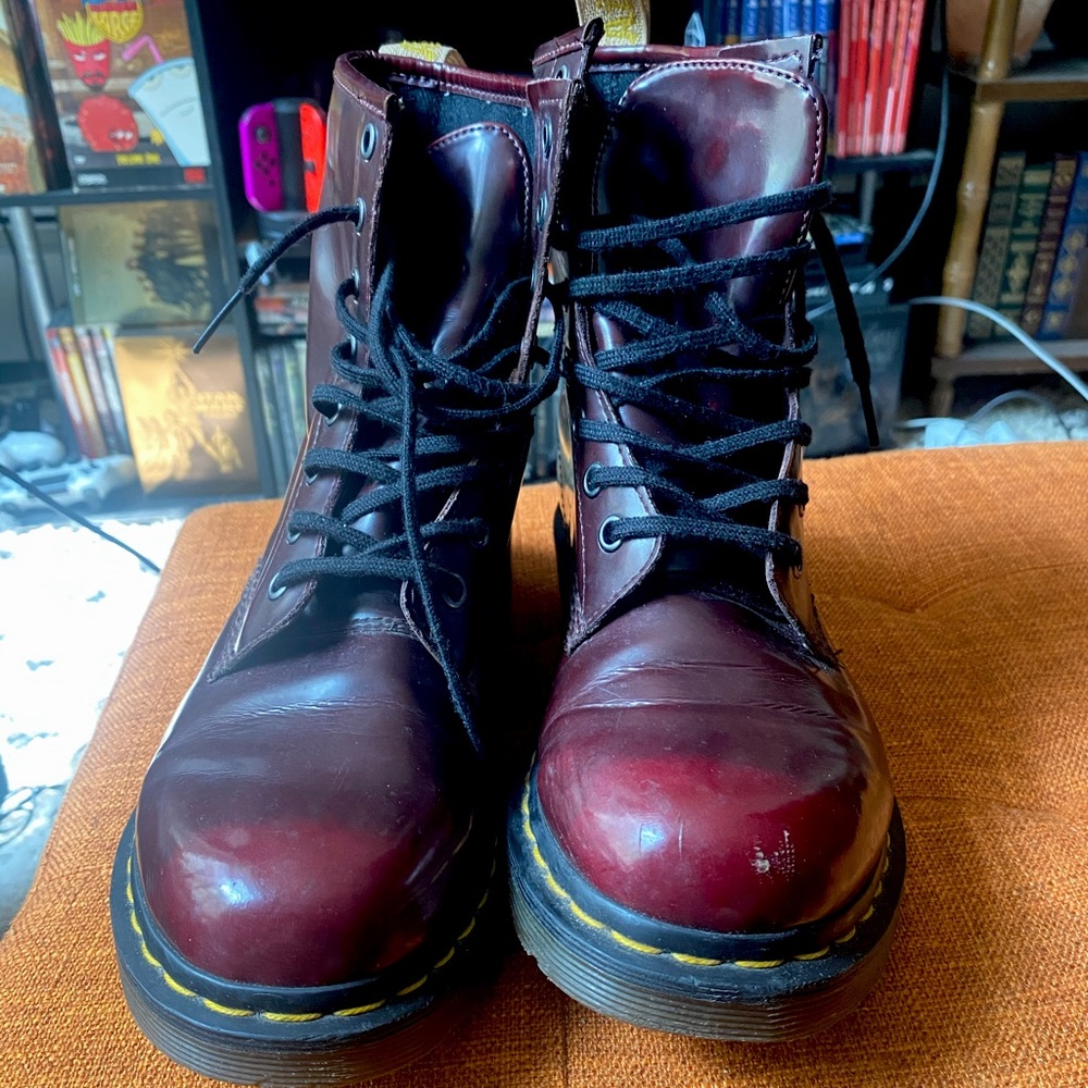 Dr Martens Cherry Red Vegan Leather Boots